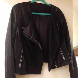 Record Breaker Collarless Faux Leather Moto Jacket